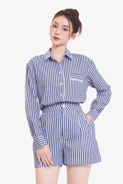 Quần short nữ kẻ sọc xanh