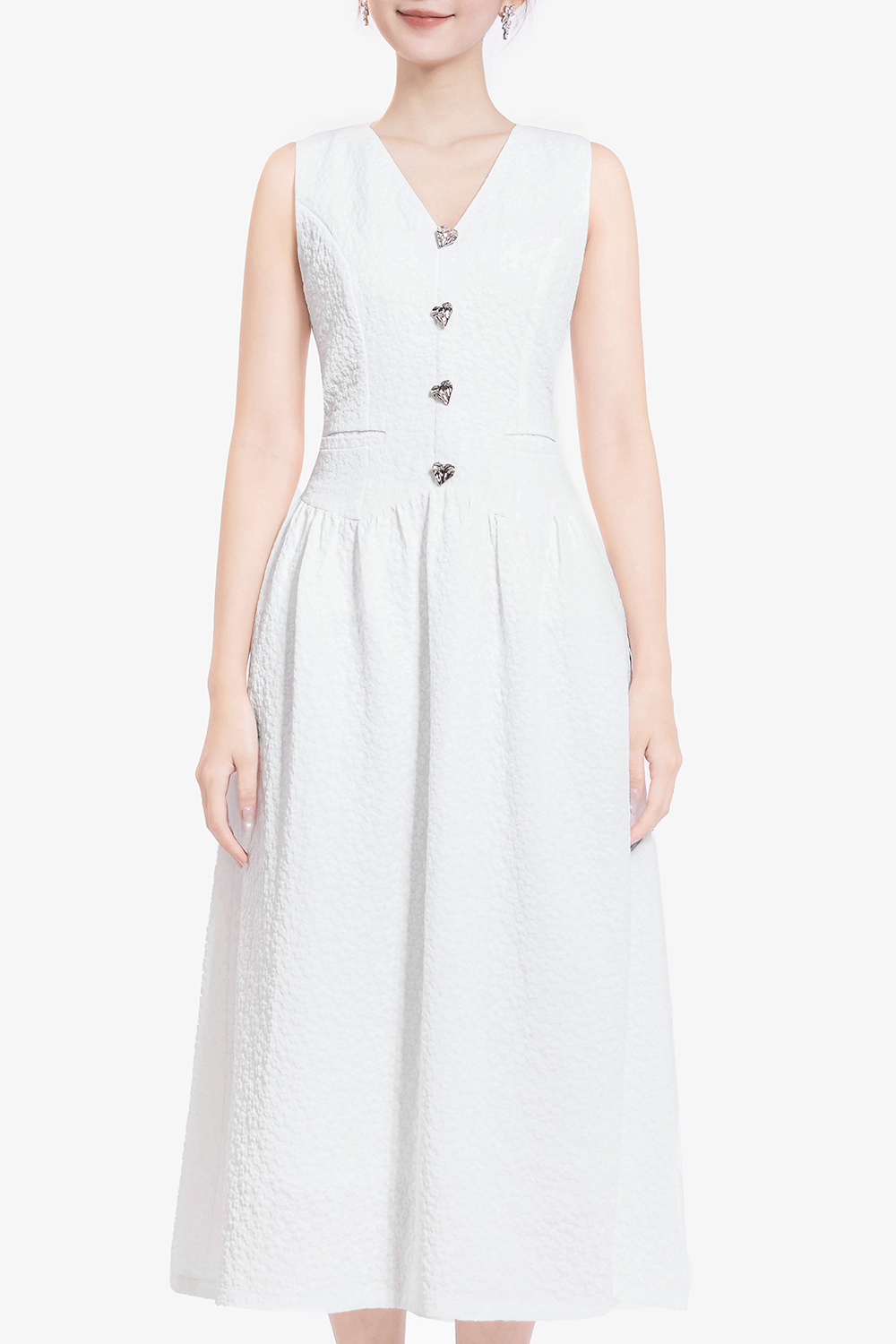 Đầm trắng dáng xòe dài hạ eo