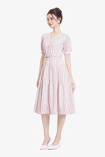 Đầm xòe cotton kẻ sọc phối thắt lưng