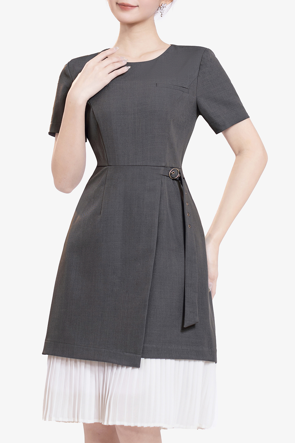 Đầm công sở dáng chữ A phối tùng váy xếp ly