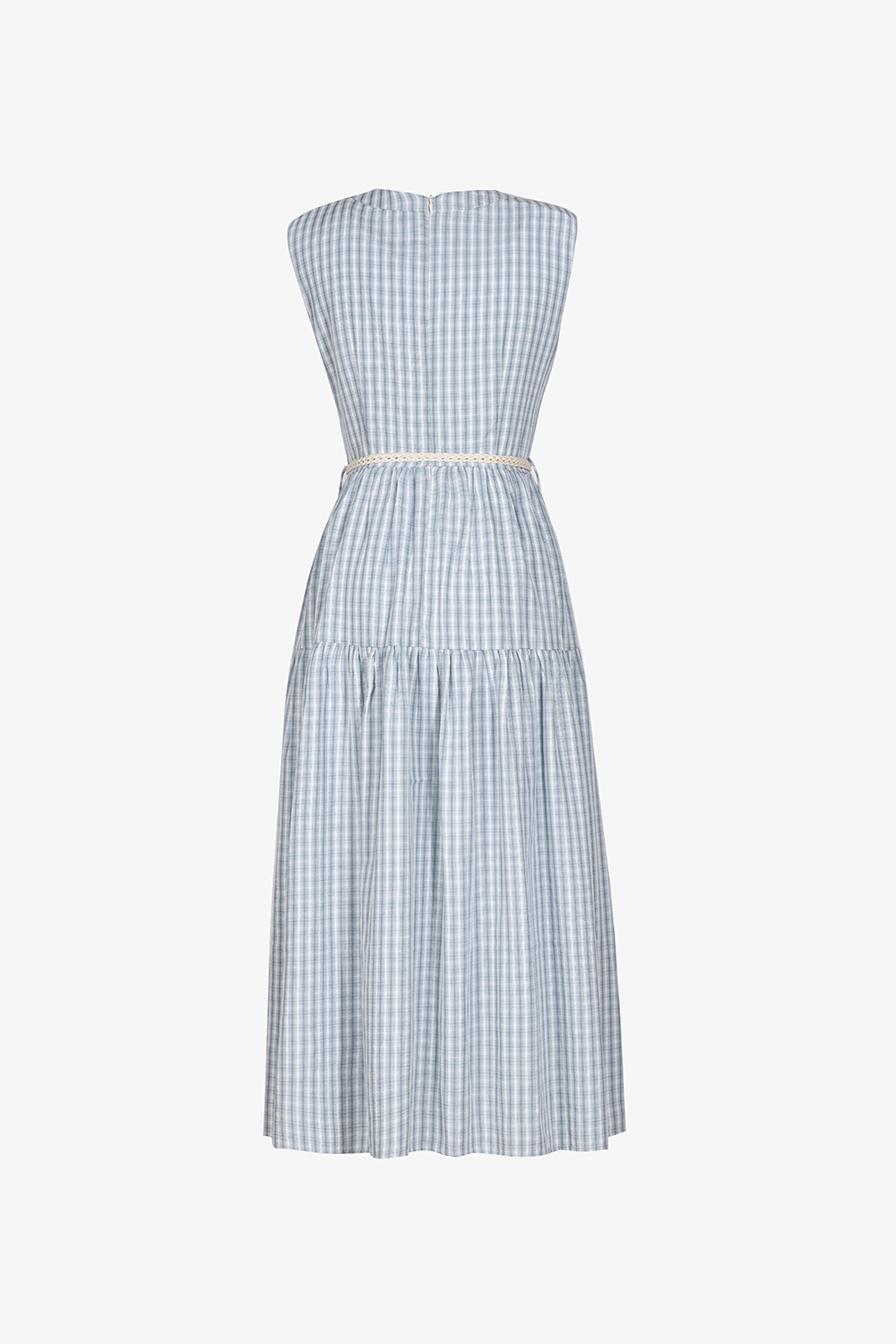 Đầm xòe dài caro xanh cổ tròn sát nách