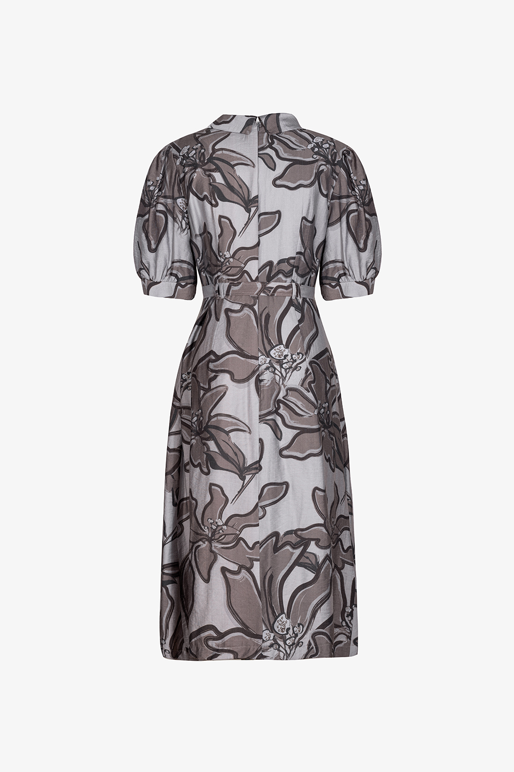 Đầm xòe họa tiết hoa bản lớn cổ sen