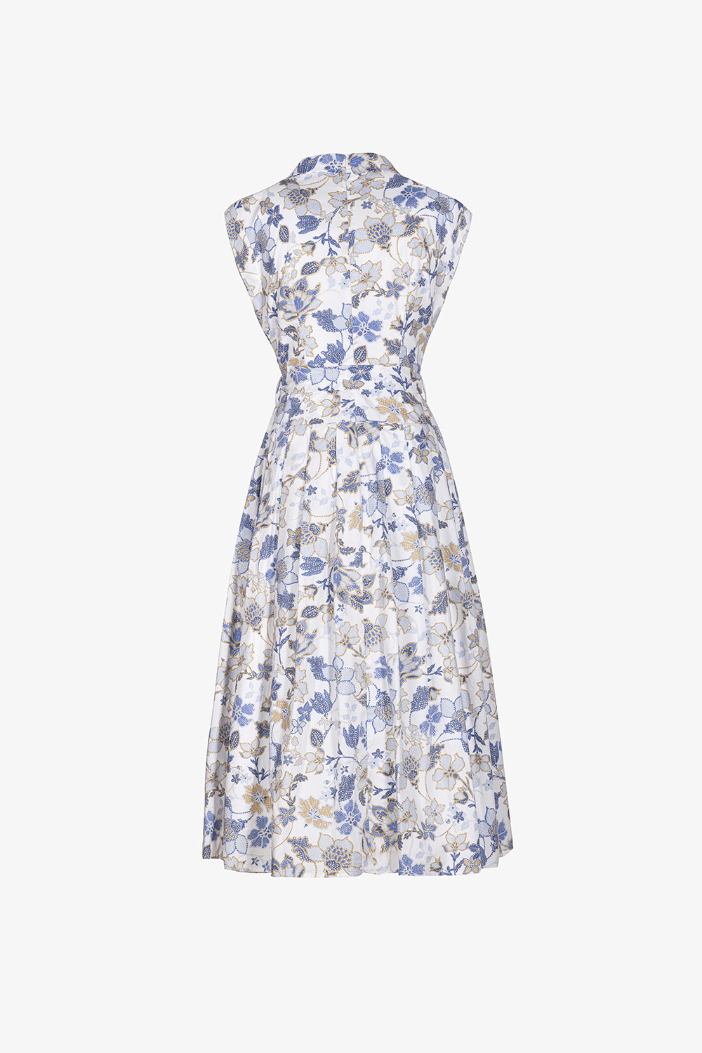 Đầm sơ mi xòe họa tiết hoa phối thắt lưng