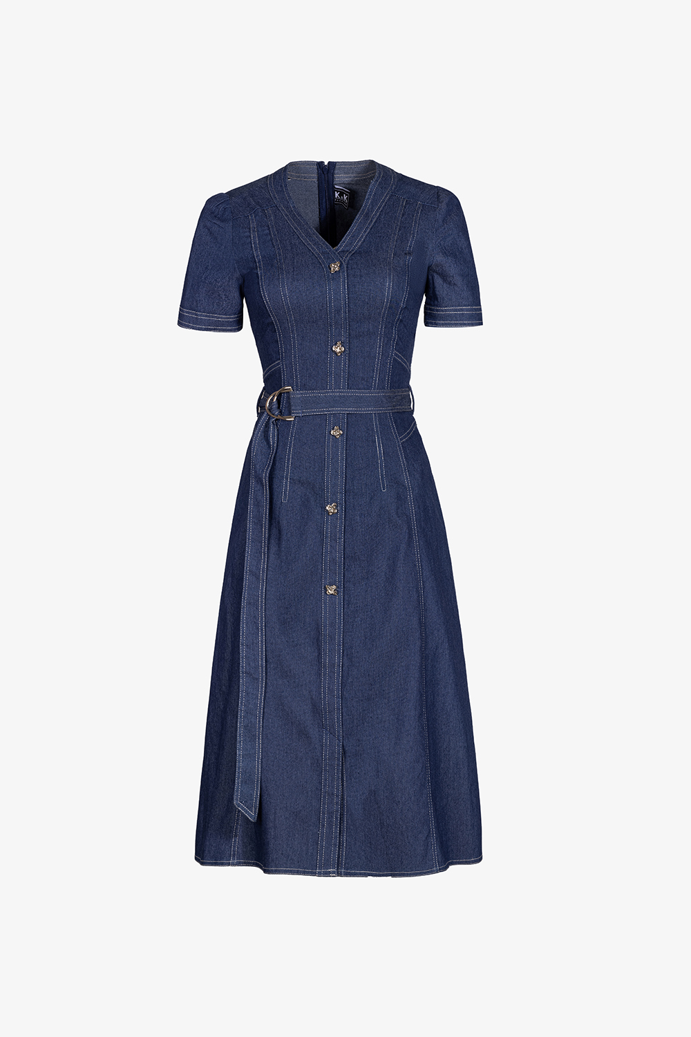 Đầm jean dáng xòe phối thắt lưng