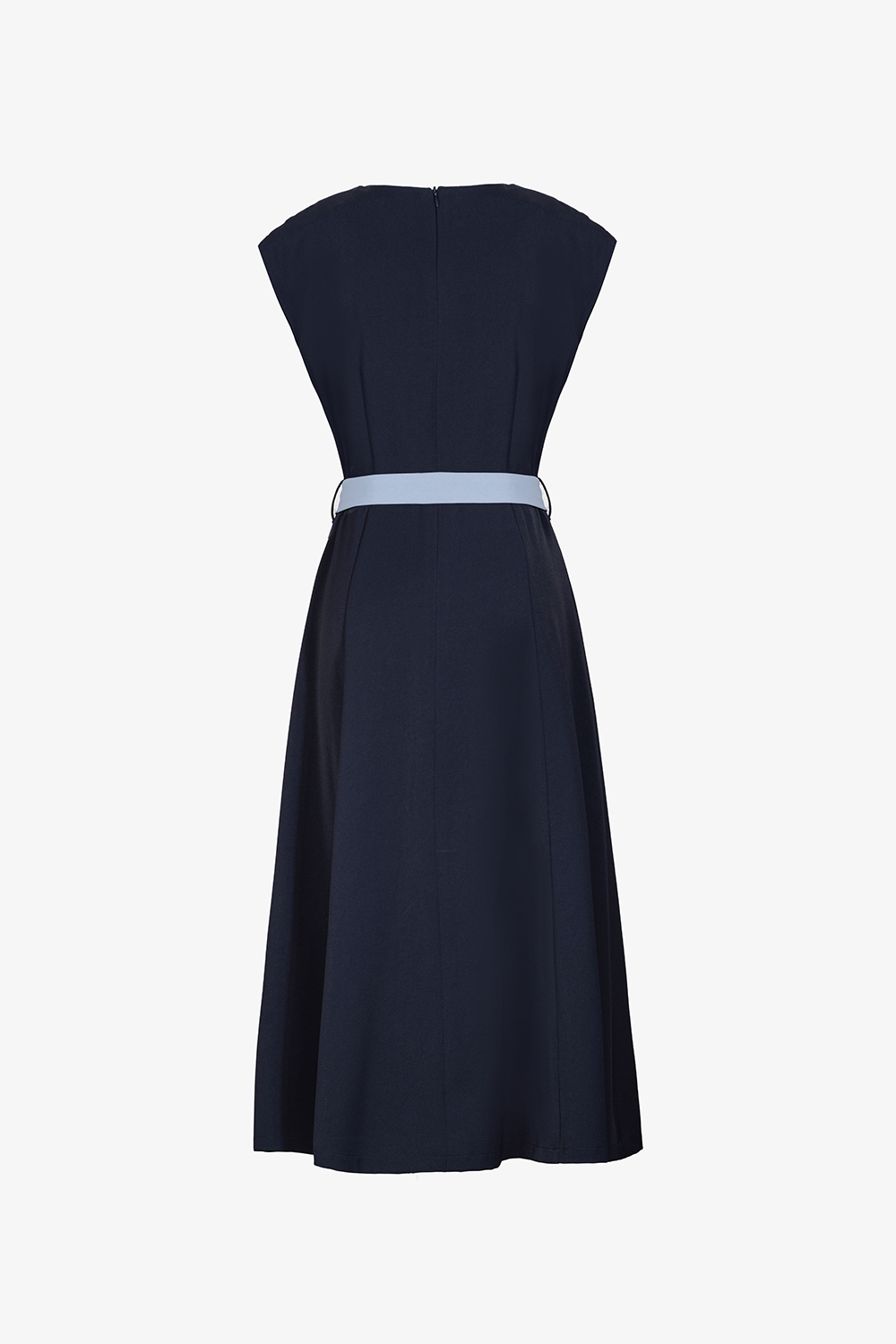 Đầm xòe công sở cổ V tay chờm phối màu