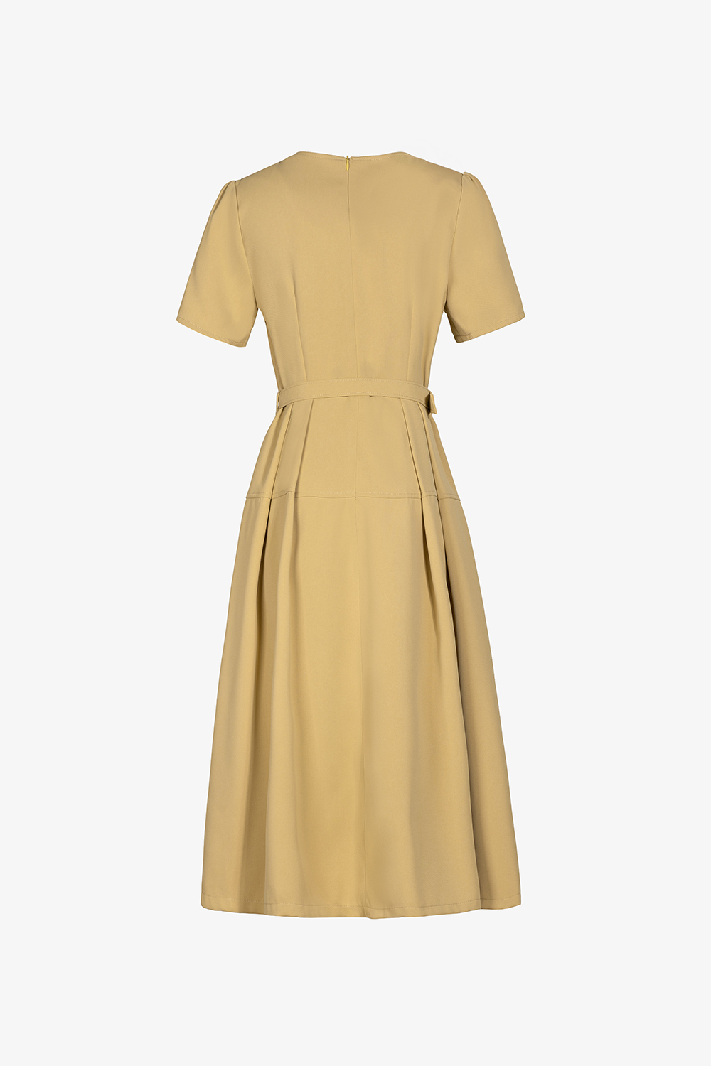 Đầm xòe xếp ly cổ V phối đai