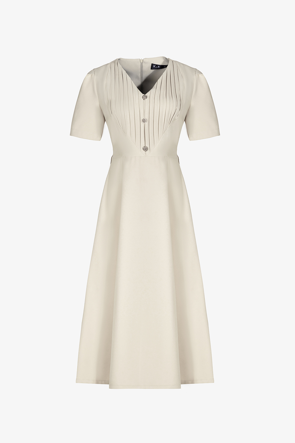 Đầm xòe công sở cổ V phối nút