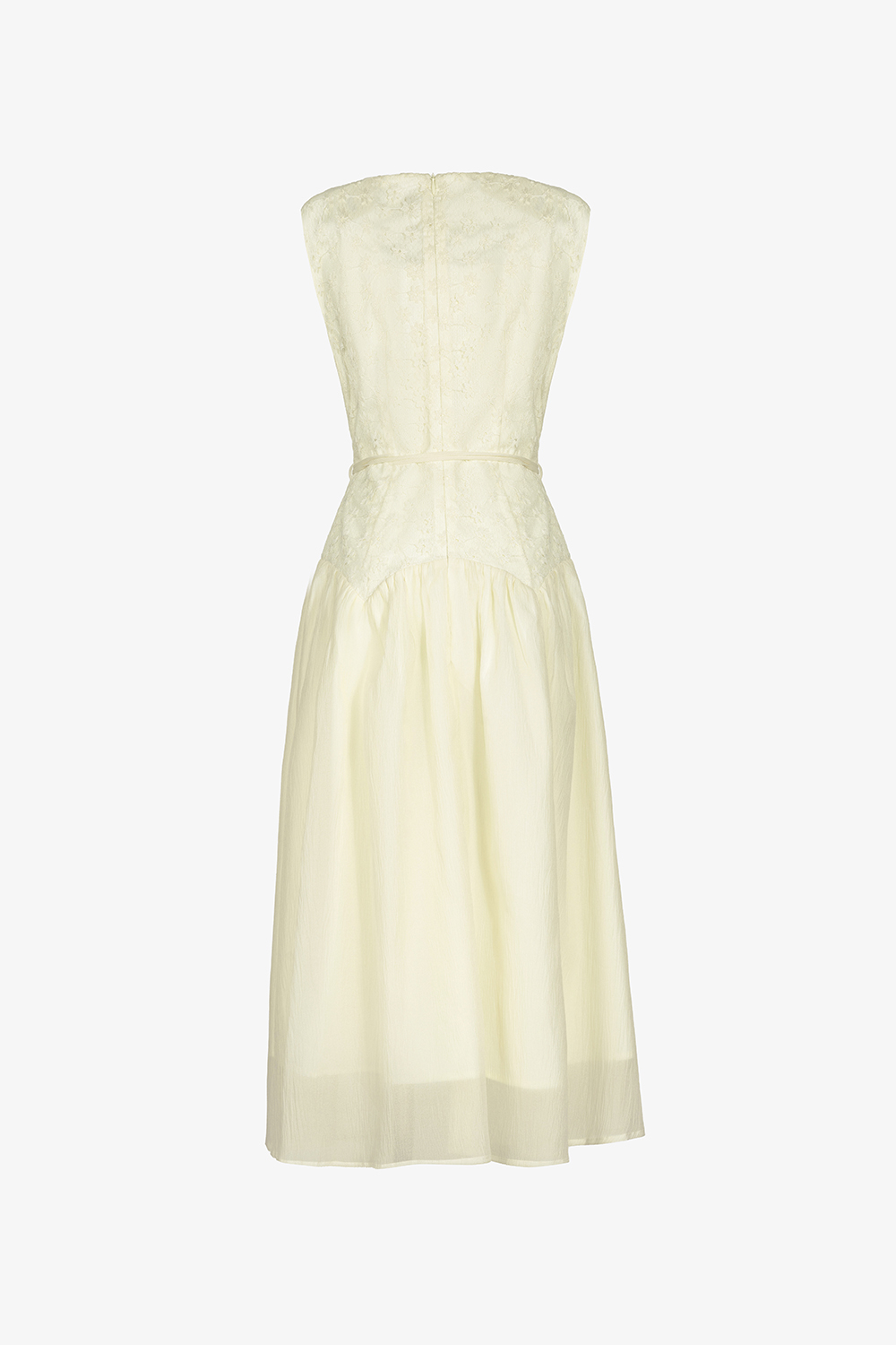 Đầm xòe ren hoa phối tơ dáng dài màu kem