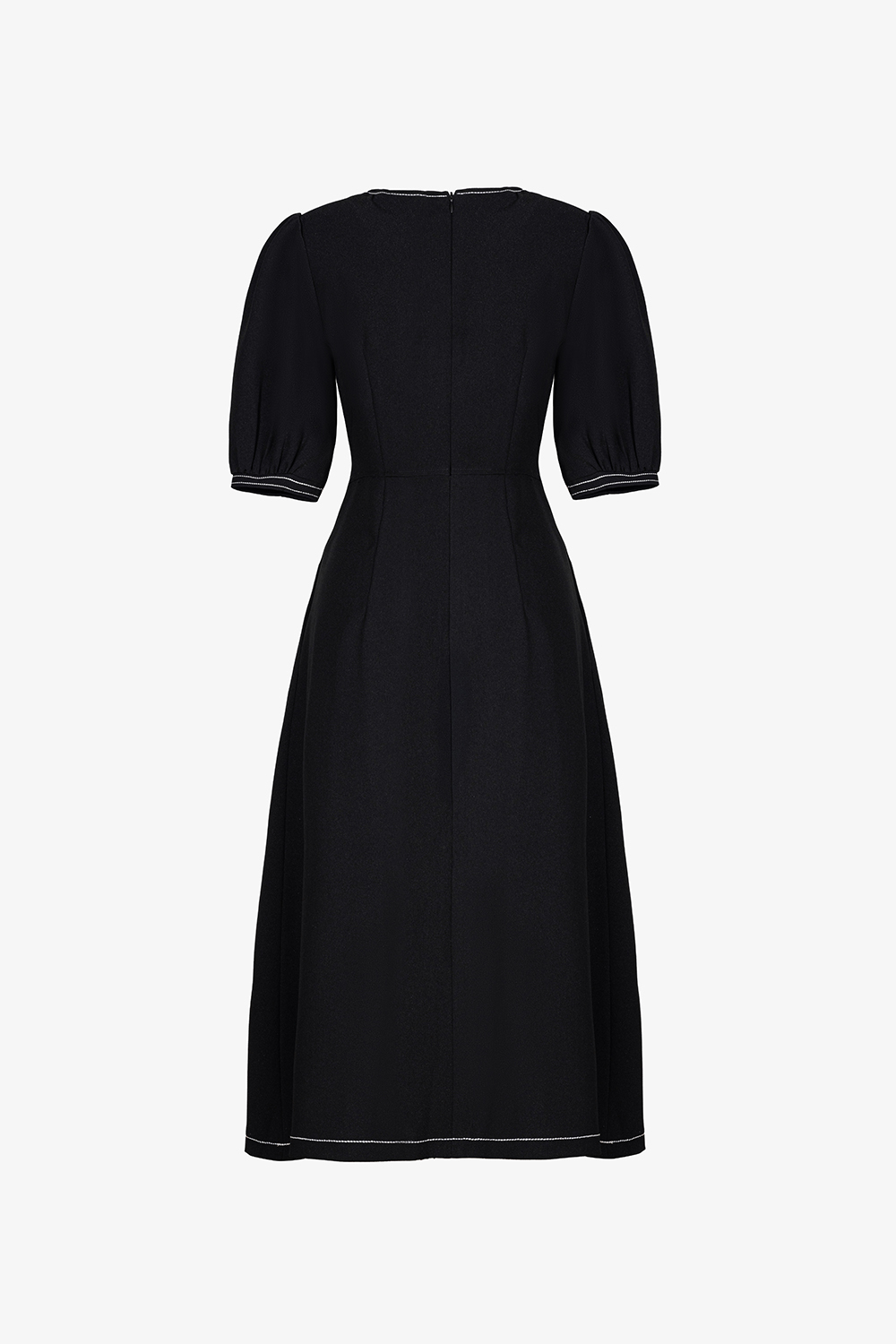 Đầm đen công sở dáng xòe viền chỉ