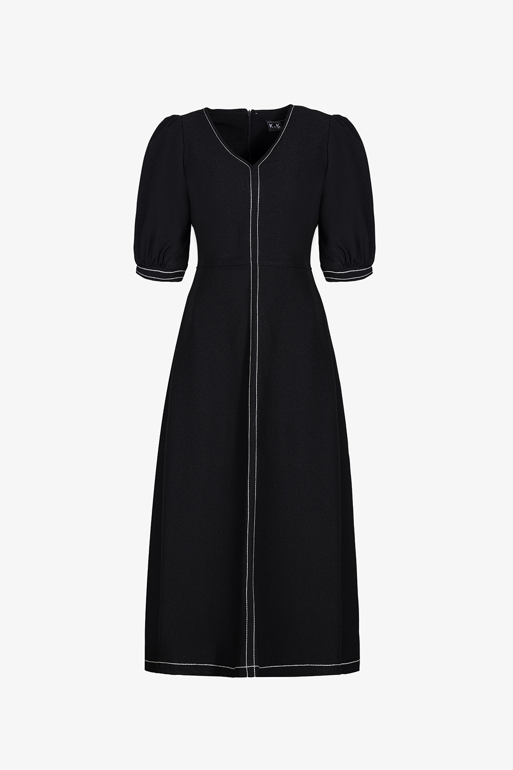 Đầm đen công sở dáng xòe viền chỉ