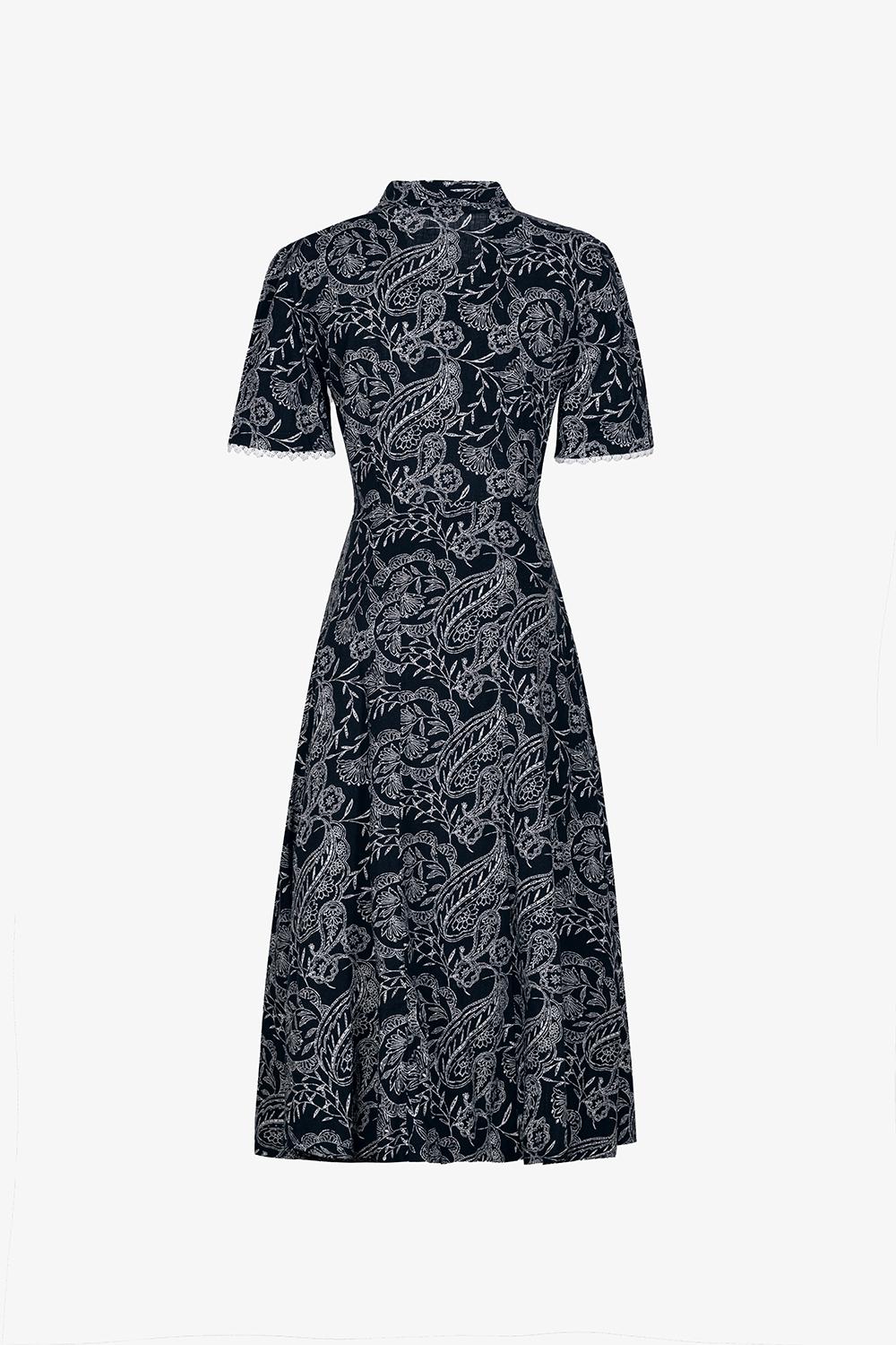 Đầm xòe công sở nữ cổ đan tông hoa trắng