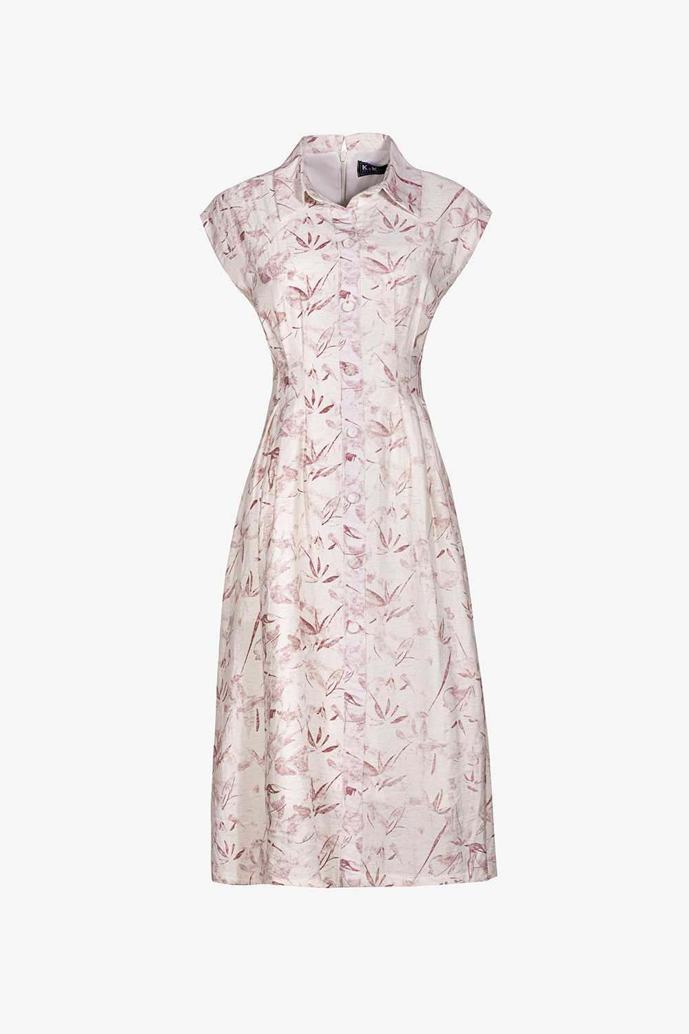 Đầm sơ mi trắng họa tiết hoa dáng xòe