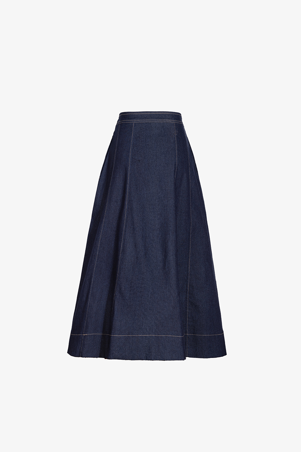 Chân váy xòe denim viền chỉ dáng dài phối nút