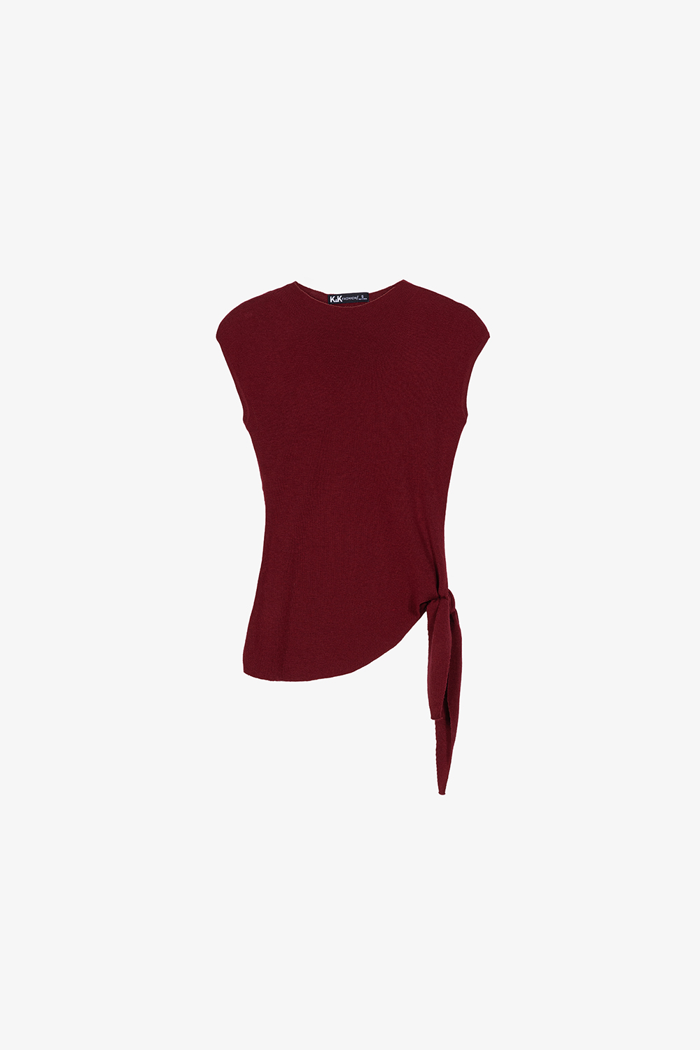 Áo len dệt kim màu đỏ lệch tà phối nơ