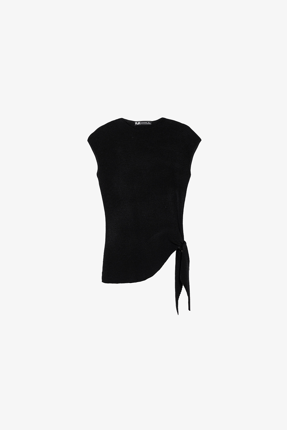 Áo len dệt kim màu đen tà xéo thắt nơ