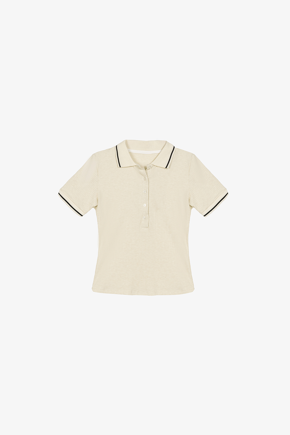 Áo thun polo nữ màu kem phối viền