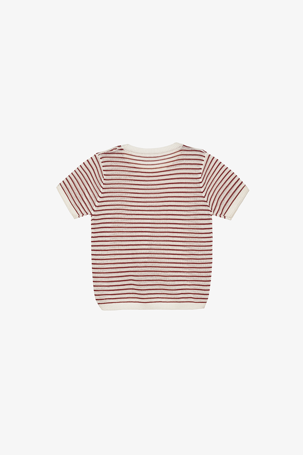 Áo len dệt kim suông cổ tròn sọc trắng đỏ