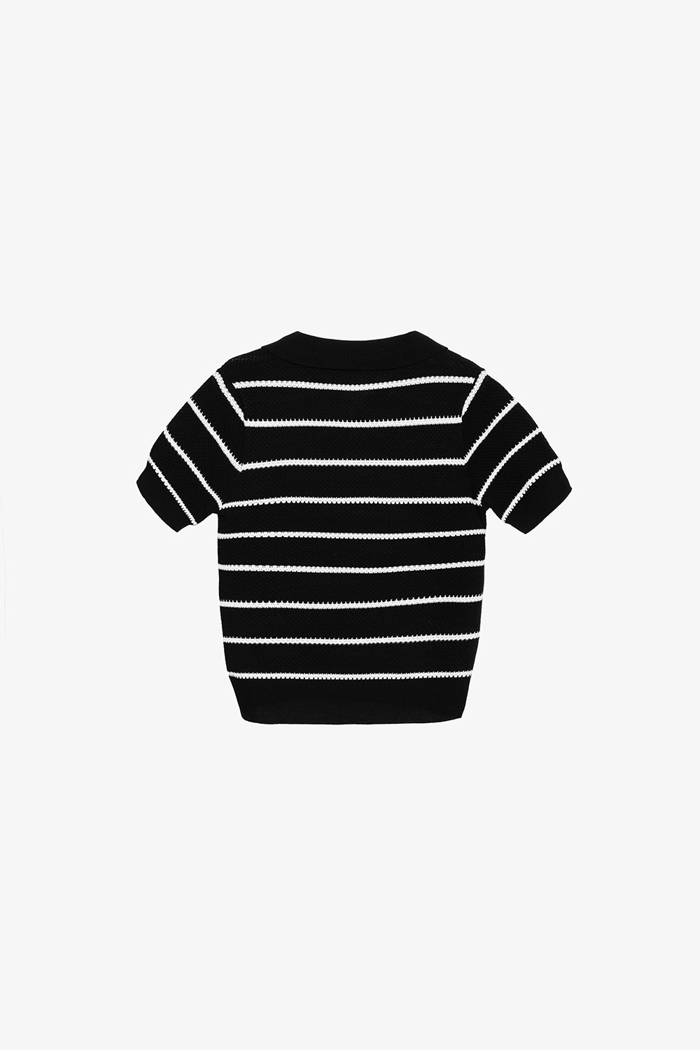 Áo len dệt kim cổ bẻ màu đen sọc trắng