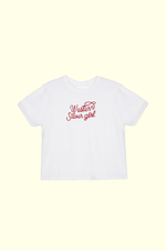 Áo thun cotton nữ thêu chữ đỏ