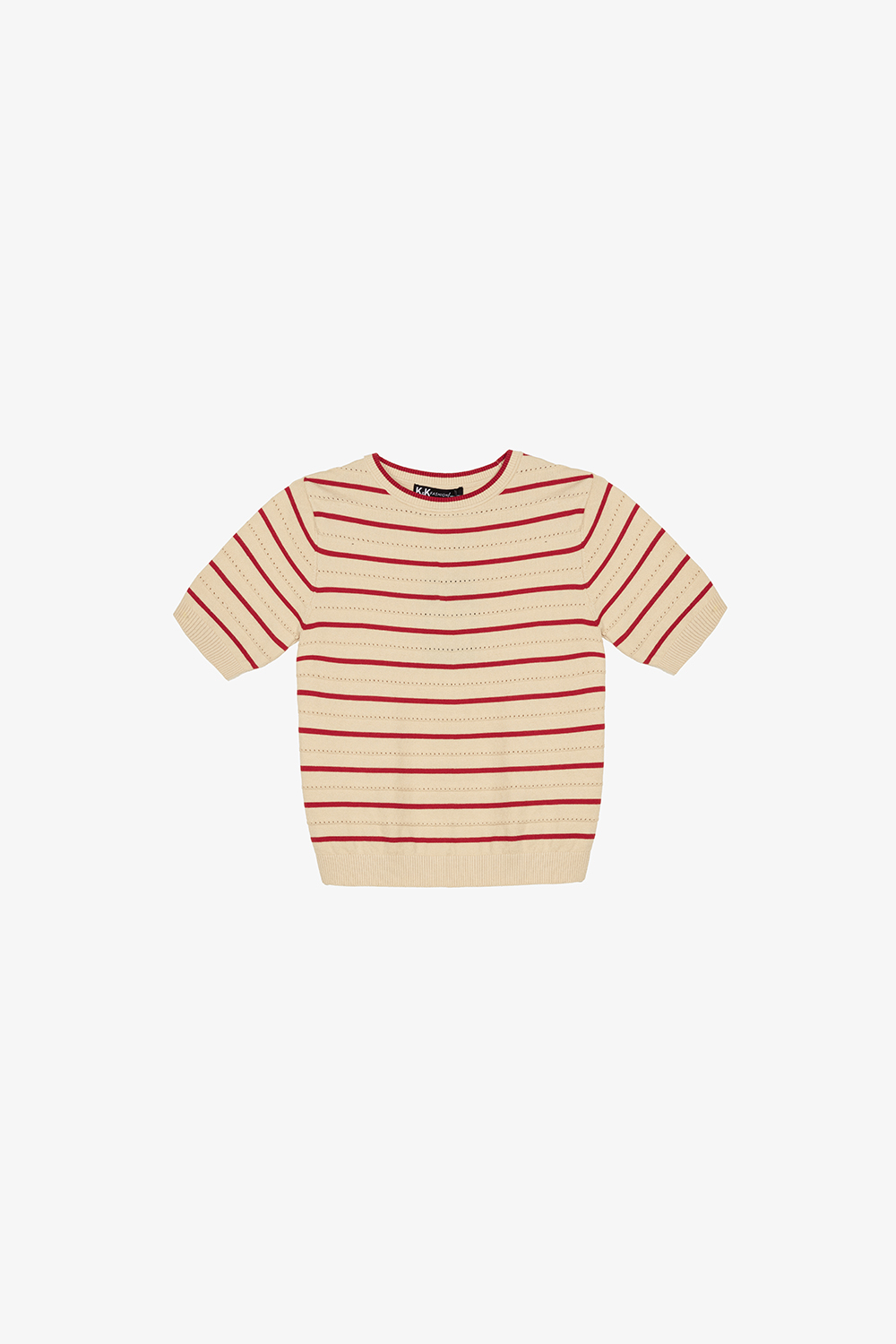 Áo len dệt kim cổ tròn sọc đỏ