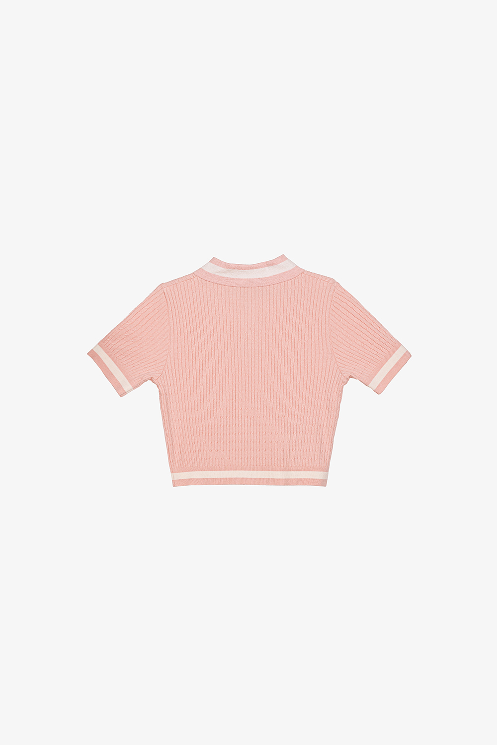 Áo polo len dệt kim hồng viền trắng