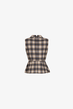 Áo kiểu peplum họa tiết caro phối nút