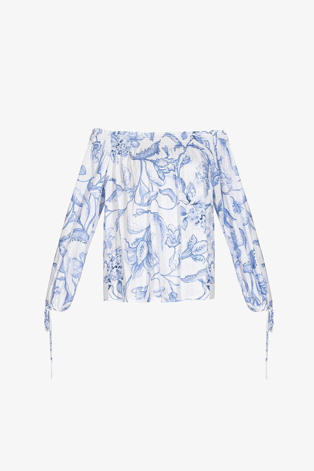 Áo kiểu họa tiết hoa trễ vai tay dài