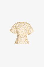 Áo peplum hoa cổ V tay phồng