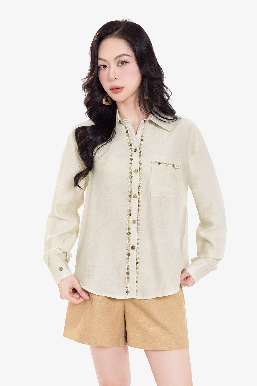 Áo sơ mi nữ công sở phối viền