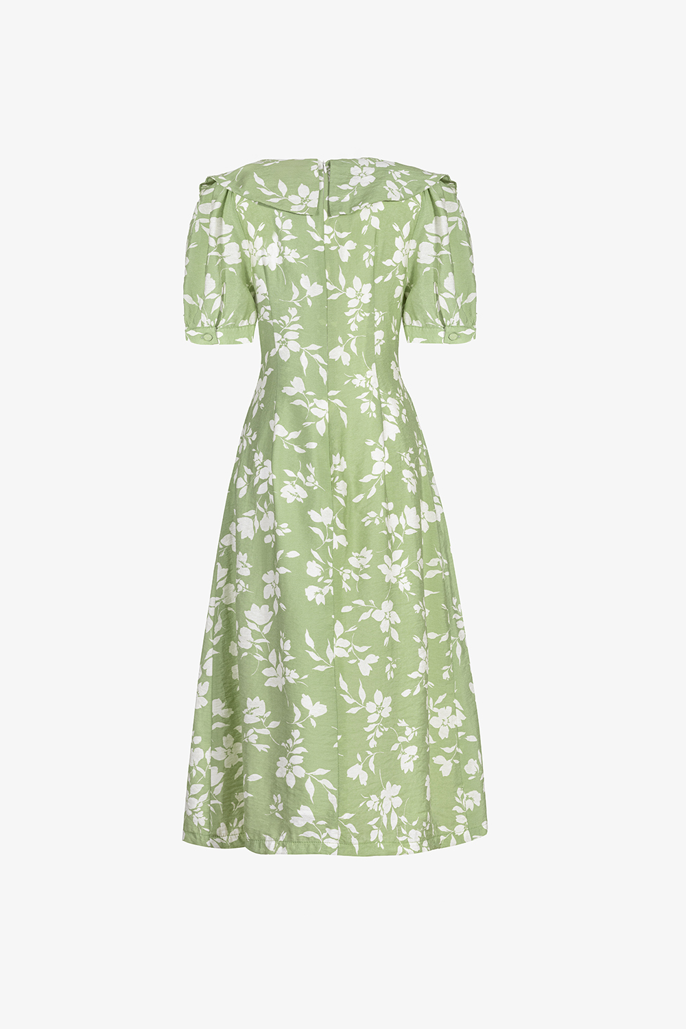 Đầm xòe xanh hoa trắng nhấn eo