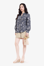 Quần short nữ xếp ly đai bản cài nút