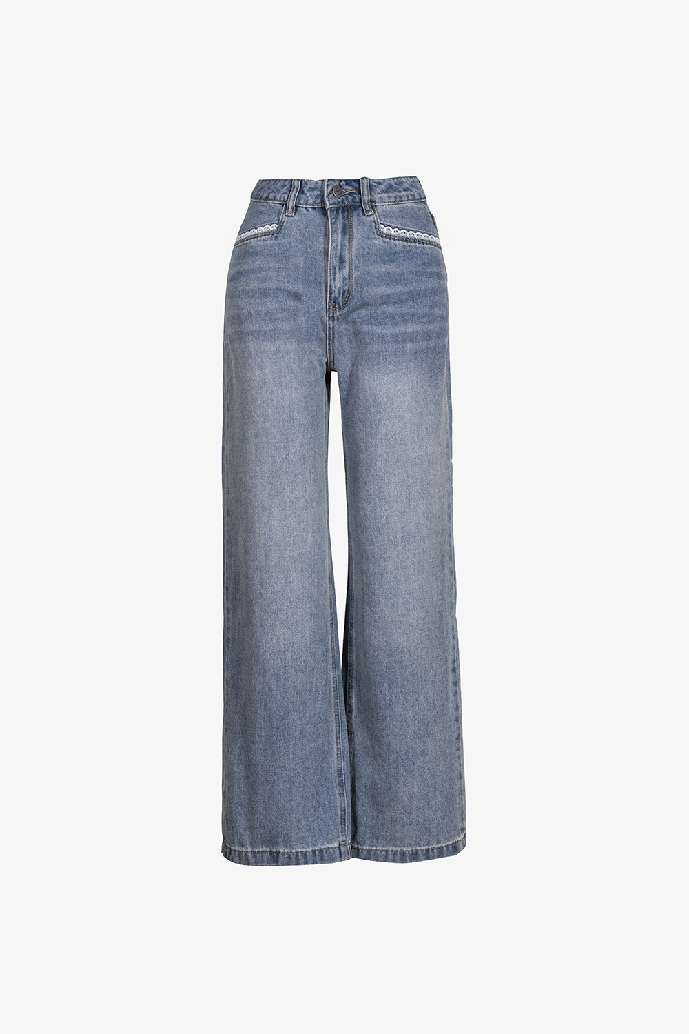 Quần jeans nữ ống suông xanh nhạt viền túi