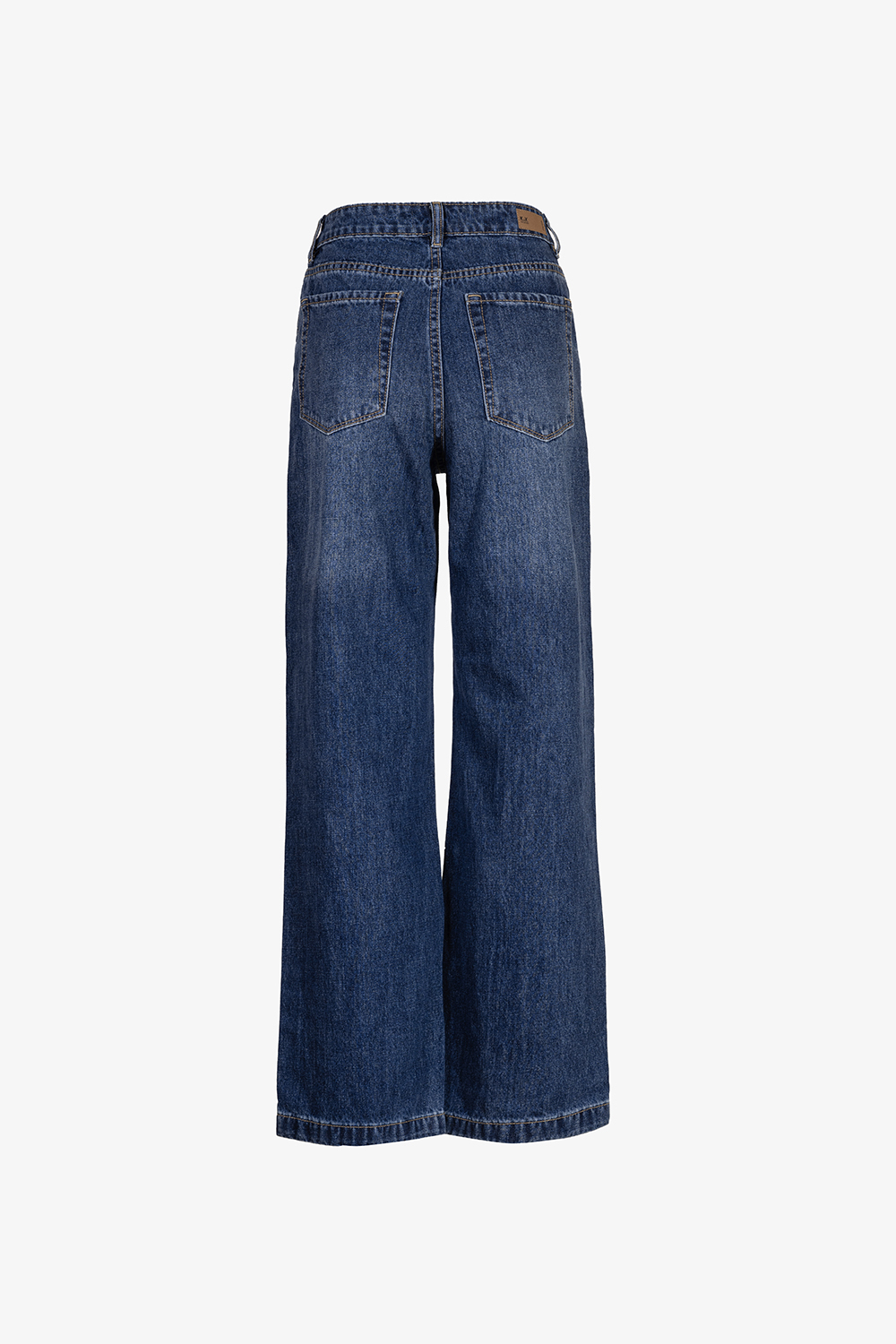 Quần jeans nữ ống suông xanh đậm viền túi