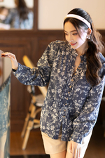Áo kiểu hoa nữ dáng suông tay dài