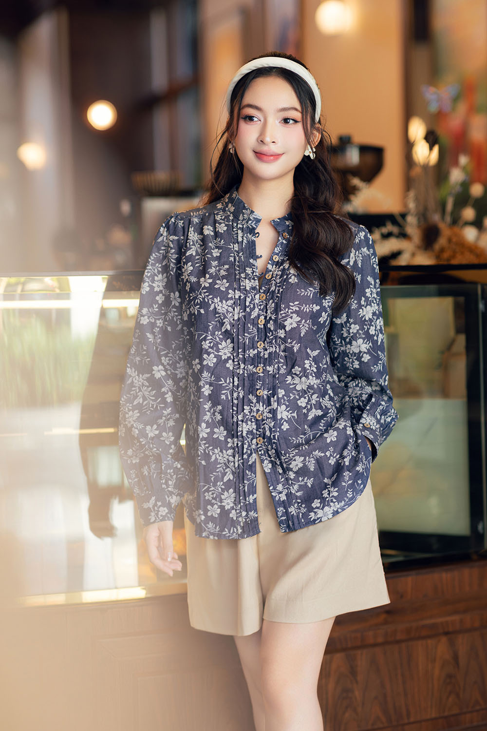 Áo kiểu hoa nữ dáng suông tay dài ASM27-29