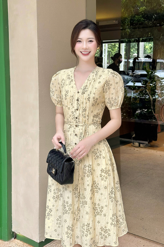 Đầm hoa nhí dáng xòe phối thắt lưng KK176-31