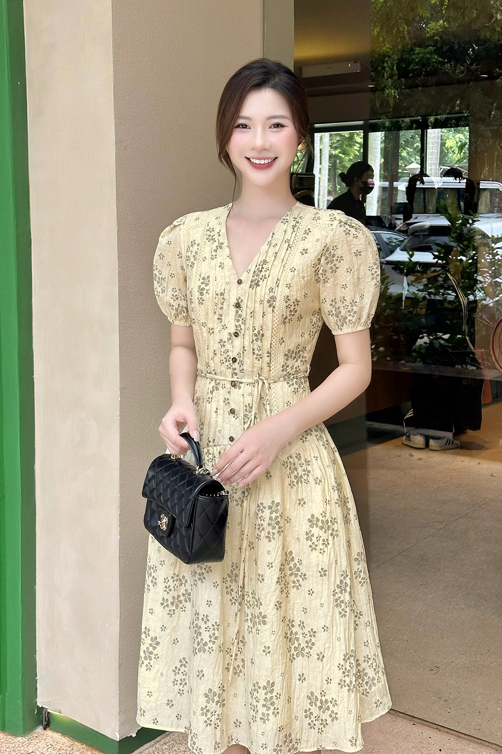 Đầm hoa nhí dáng xòe phối thắt lưng