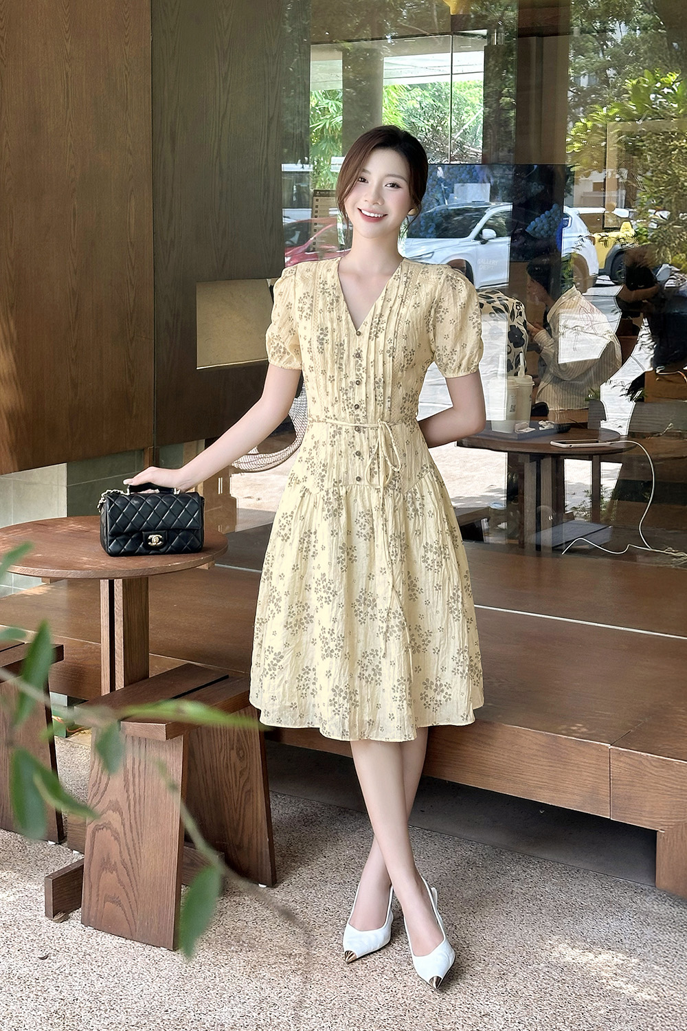 Đầm hoa nhí dáng xòe phối thắt lưng