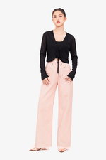 Áo khoác cardigan ngắn màu đen buộc dây