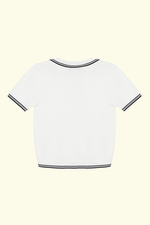 Áo len dệt kim trắng cổ polo viền đen