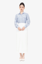 Chân váy trắng suông dáng dài