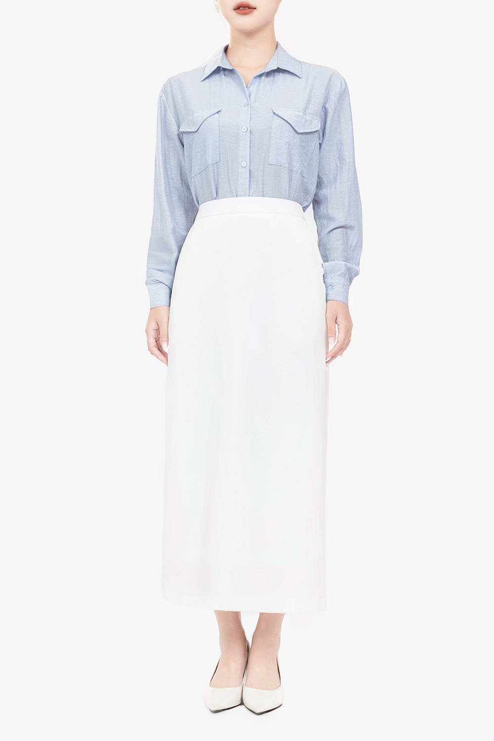 Chân váy trắng suông dáng dài