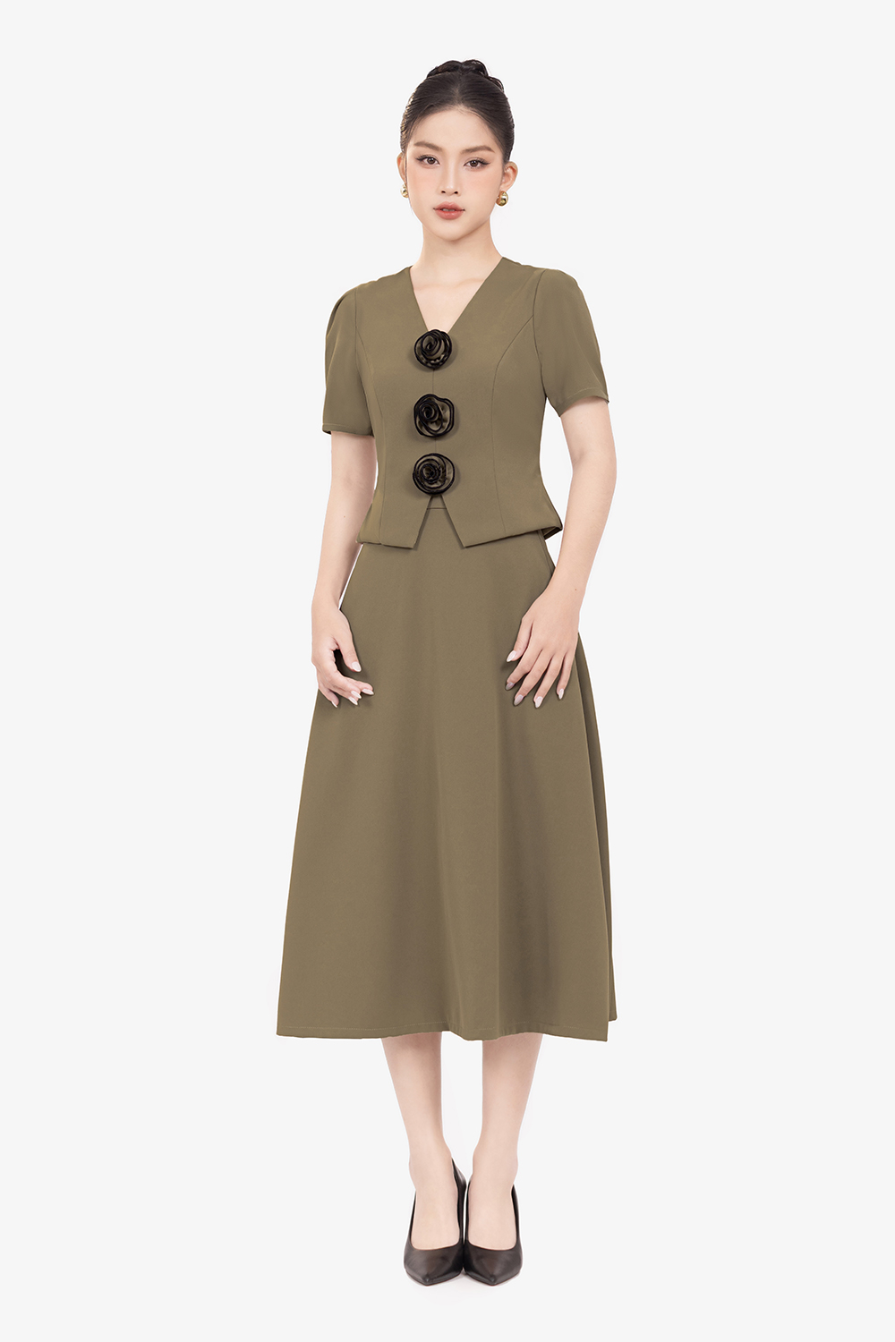 Chân váy xòe công sở màu nâu