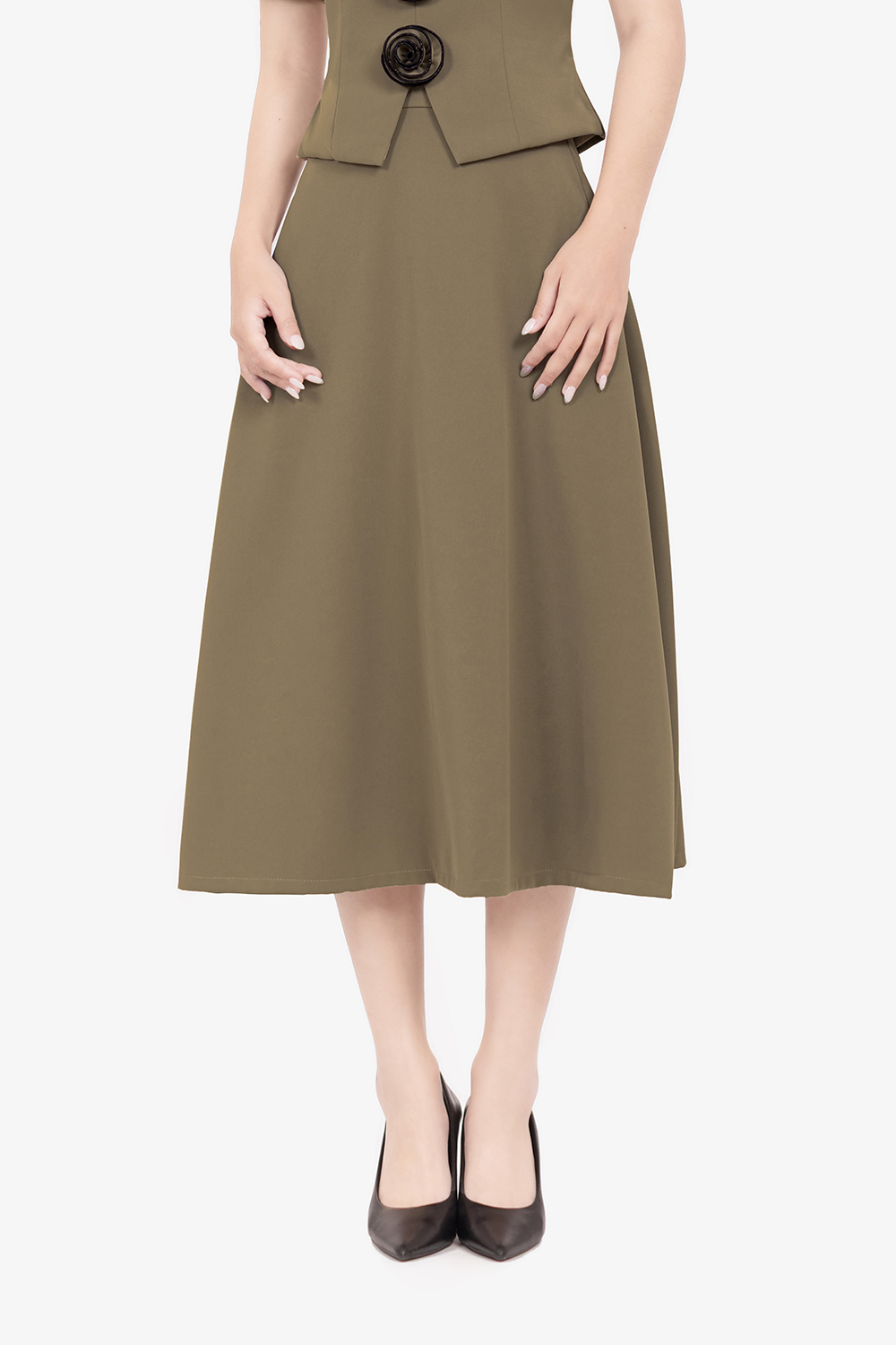 Chân váy xòe công sở màu nâu