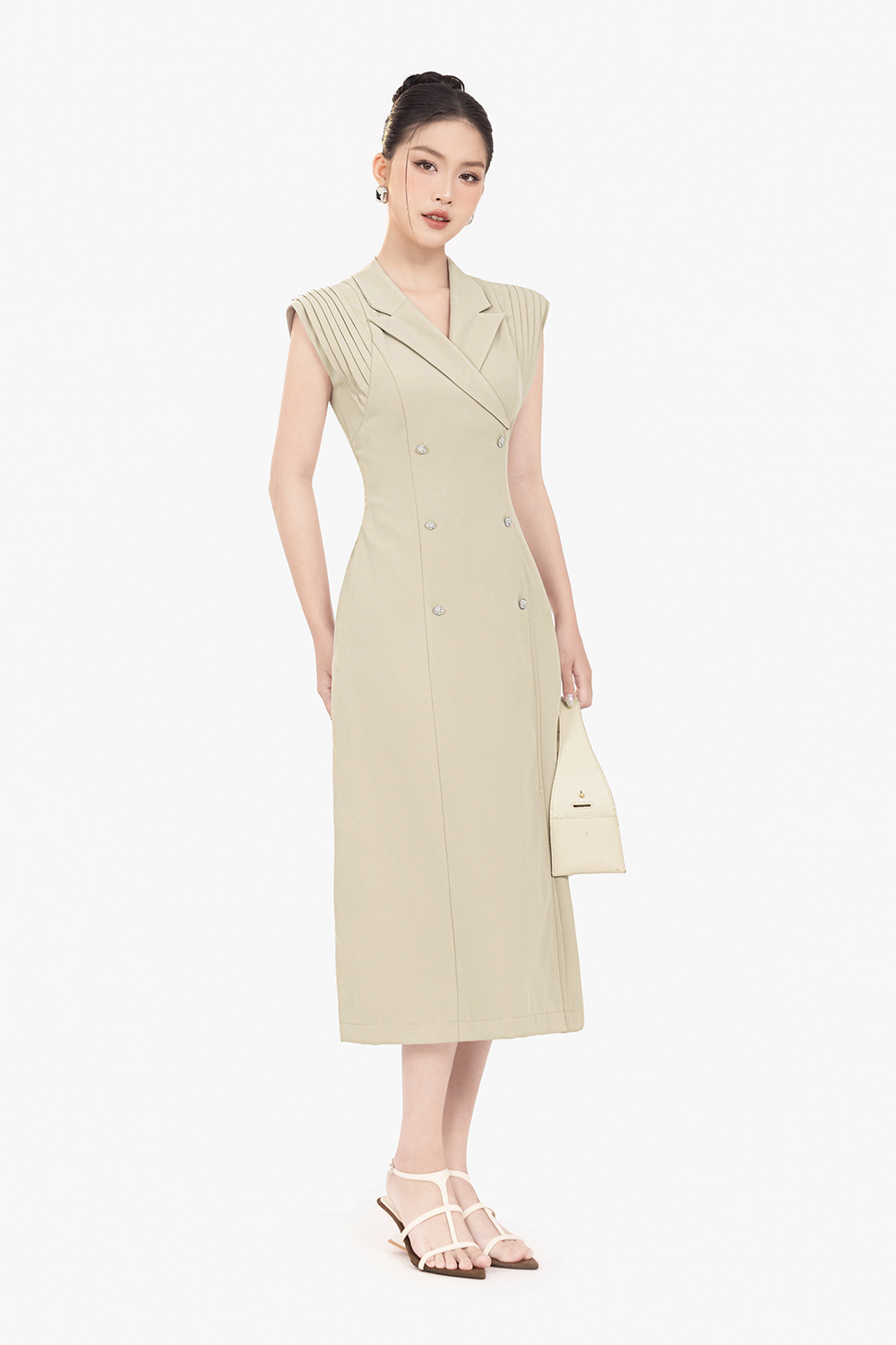 Đầm công sở cổ đan tông tay chờm