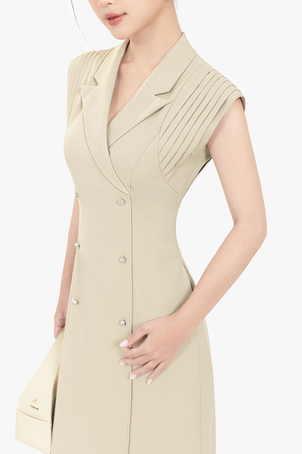 Đầm công sở cổ đan tông tay chờm