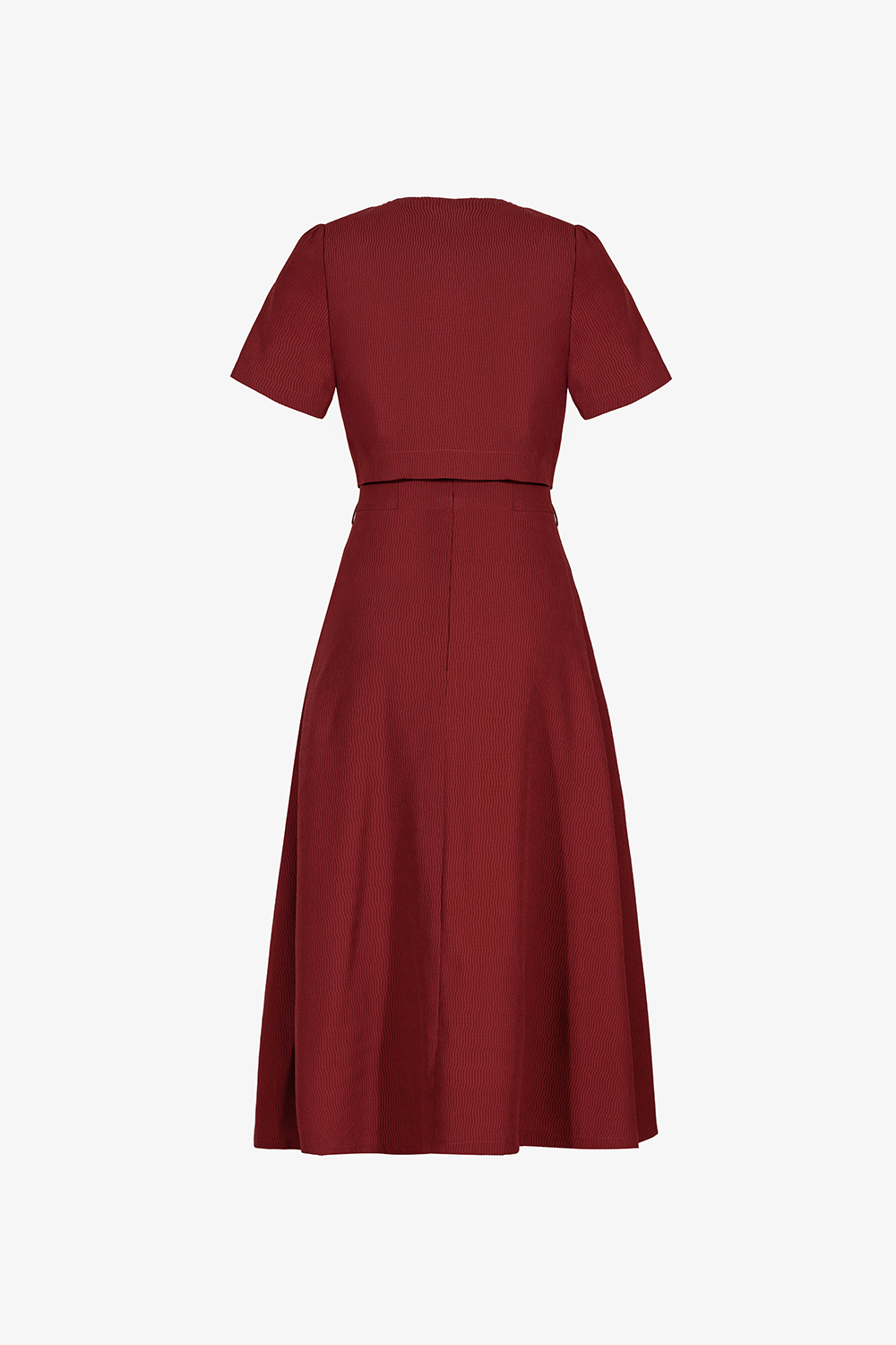 Đầm xòe đỏ cổ tròn phối áo khoác