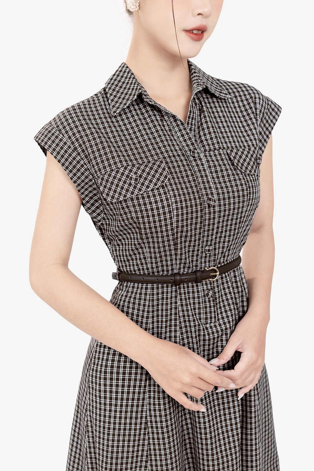 Đầm sơ mi caro nhỏ dáng chữ A