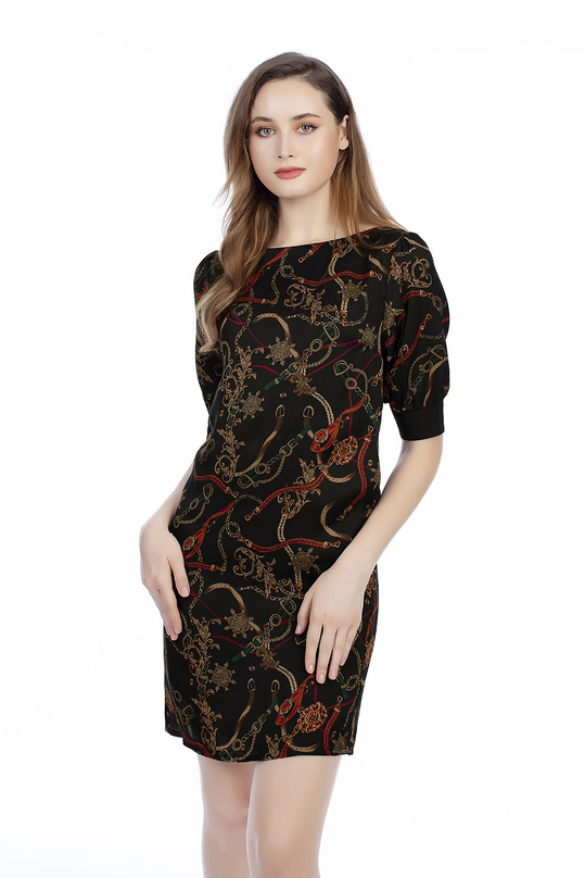 Đầm họa tiết dáng suông tay lửng HL12-20