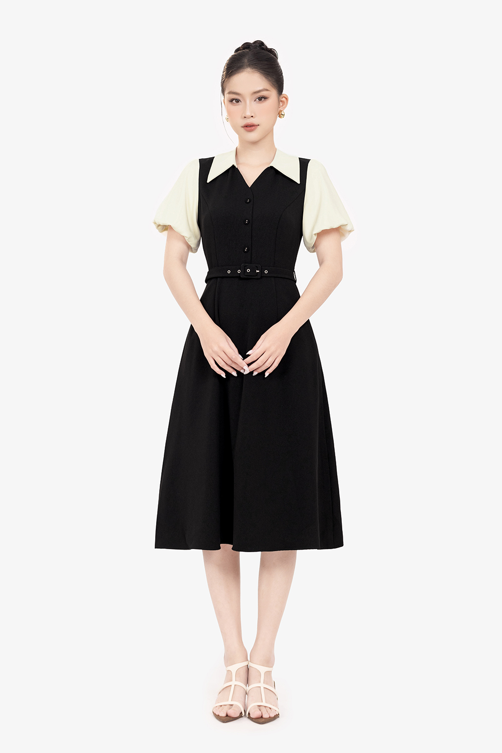 Đầm đen công sở phối màu